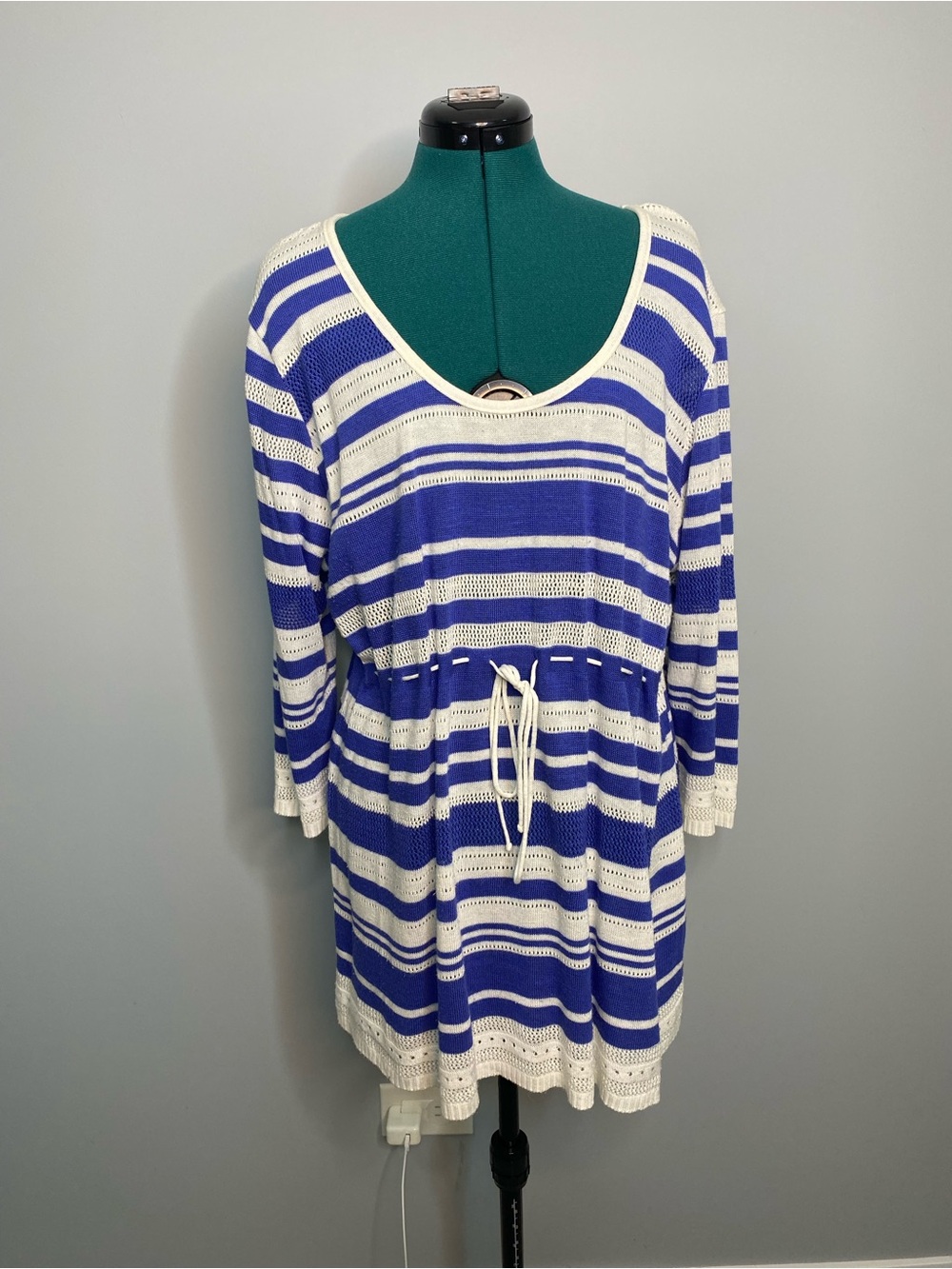 Motherhood Blue & White Striped Knit Tunic with Drawstring
